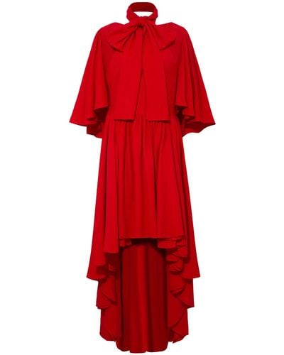 Femponiq Bow Tie Neck Cape Sleeve Maxi Dress - Red