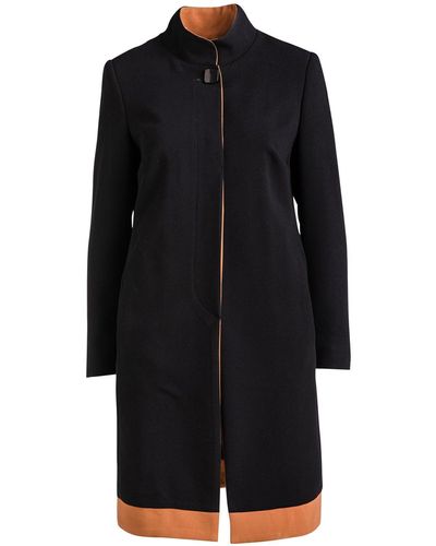 Conquista Coat With Camel Detail In Woven Crepe Fabric - Black