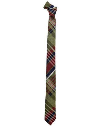 DAVID WEJ Textured Check Tie – Red Green - Metallic