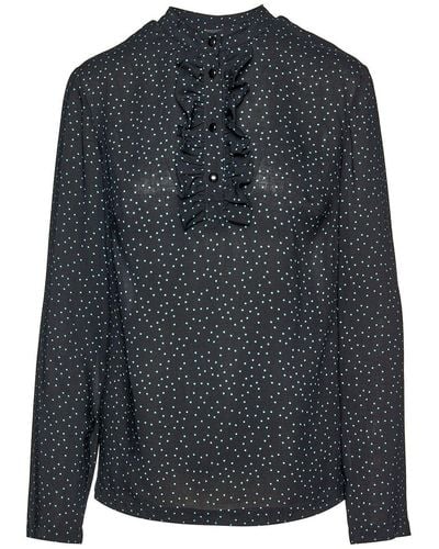 Conquista Polka Dot Blouse With Ruffle Detail - Black