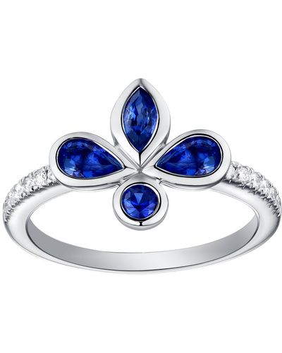 Artisan Bezel Set Blue Sapphire & White Diamond 18k White Gold Designer Band Ring