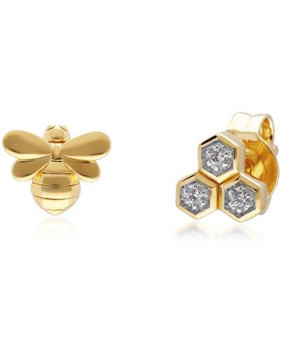 Gemondo Honeycomb Inspired Mismatched Diamond Bee Earrings In Yellow - Metallic