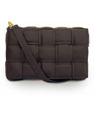 Apatchy London Chocolate Padded Woven Leather Crossbody Bag - Black