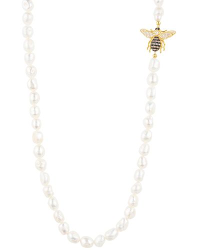 LÁTELITA London Honey Bee Pearl Gemstone Long Necklace Gold - White
