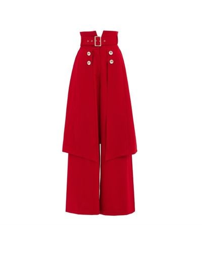 Julia Allert Wide Leg Trousers With Skirt Overlay - Red