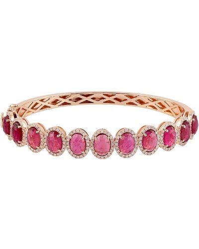 Artisan Rose Gold Pink Tourmaline Diamond Designer Bangle Handmade Jewelry - Red