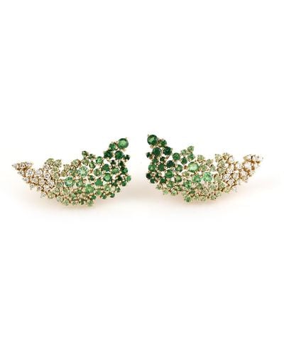 Artisan 14k Yellow Gold With Prong Tsavorite & Diamond Fashion Stunning Stud Earrings - Green
