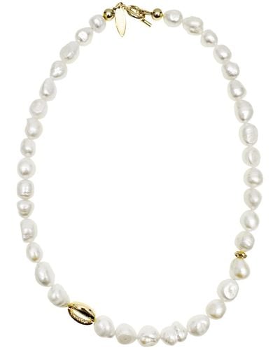 Farra Irregular Freshwater Pearls With Gold Shell Charm Necklace - Metallic