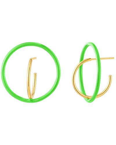 Gold & Honey Floating Enamel Earrings In Neon Green