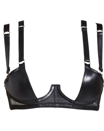 Something Wicked Nina Leather Demi Bra With Half Cups - Black