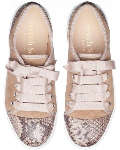 French Sole Moocher Beige Suede Leather With Beige Snake - Natural