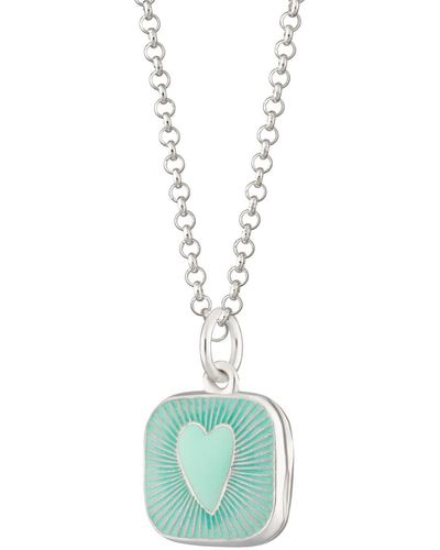 Lily Charmed Sterling Silver Turquoise Heart Locket Necklace - Green