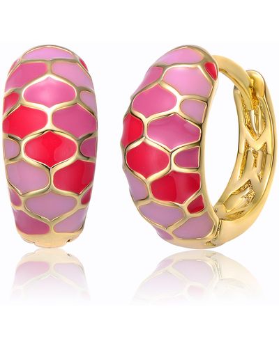 Genevive Jewelry Rachel Glauber Young Adults-teens Yellow Gold Plated Pink Sunset Stained Glass Snake Scale Hoop Earrings