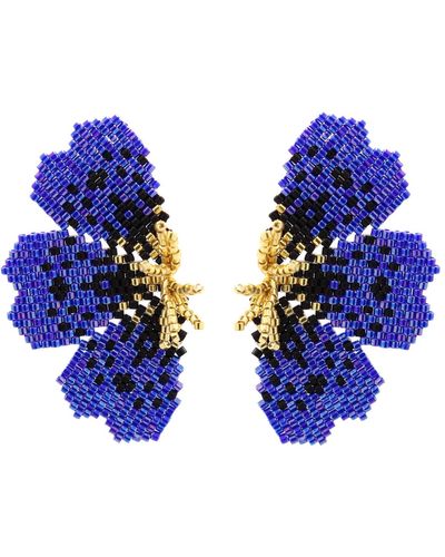 Gosia Orlowska "nola" Beaded Electric Butterfly Big Earrings - Blue