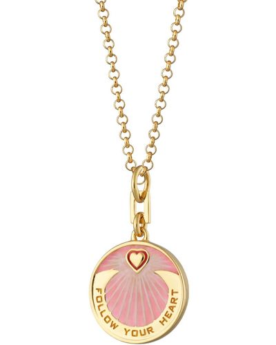 Lily Charmed Gold Plated Follow Your Heart Pink Coin Necklace - Metallic
