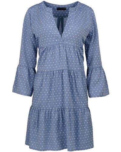 Conquista Denim Style Embroidered A Line Dress - Blue