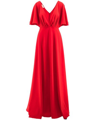 ROSERRY Florence Wrap Maxi Dress With Butterfly Sleeves In - Red