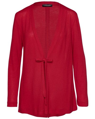 Conquista Open Front Linen Cardigan - Red