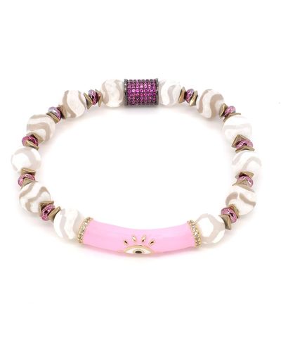 Ebru Jewelry Love Protection Pink Evil Eye White Beaded Bracelet