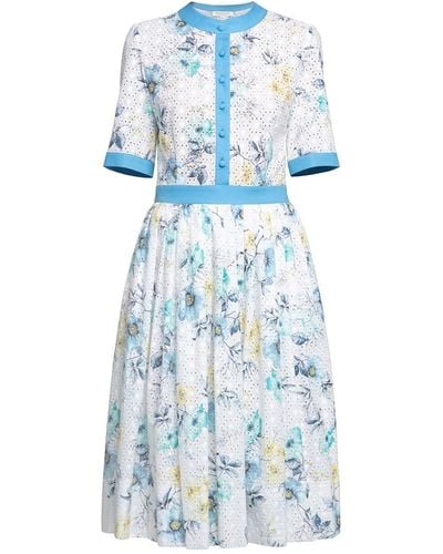 Rumour London Toscana Floral Print Broderie Anglaise Midi Dress In - Blue