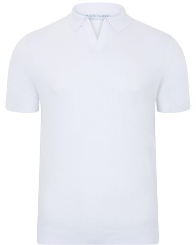 Paul James Knitwear Ultra Fine Cotton Nathan Buttonless Polo Shirt - White