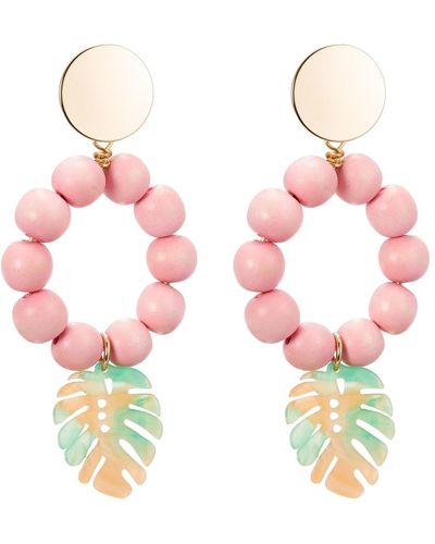 Soli & Sun The Lola Tropical Leaf Statement Pink Earrings