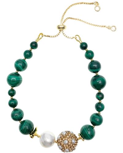Farra Malachite With Freshwater Pearl & Rhinestone Bracelet - Green