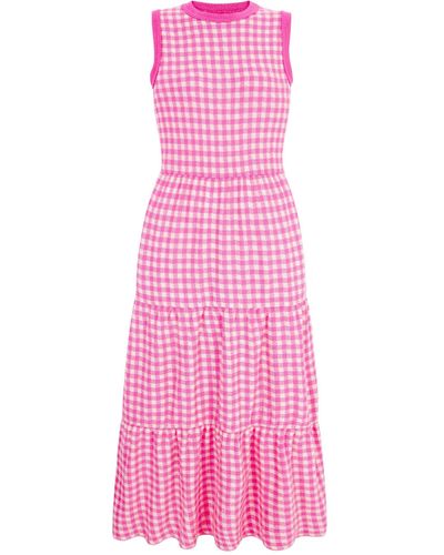 Cara & The Sky Paula Gingham Cotton Knitted Midi Summer Dress - Pink