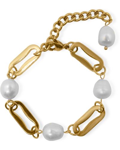VIEA Harriet Freshwater Baroque Pearl Rectangular Link Chain Bracelet - Metallic