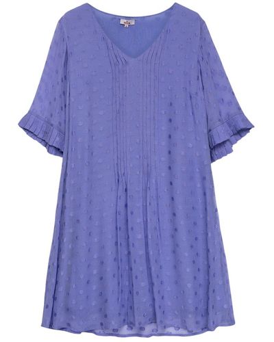 Niza Short Dress With Short Sleeves And Polka Dots Texture Fabric Purple - Blue
