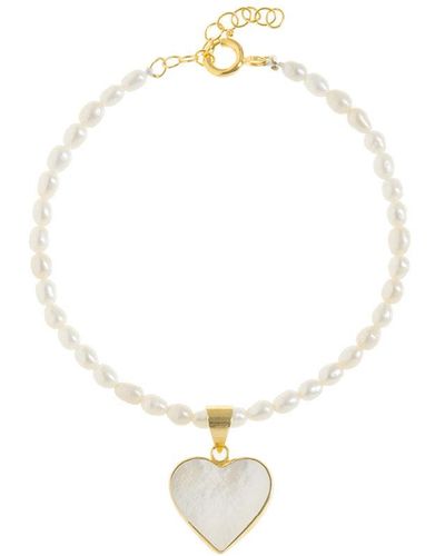 freya rose Rice Pearl Bracelet With Heart Charm - Metallic