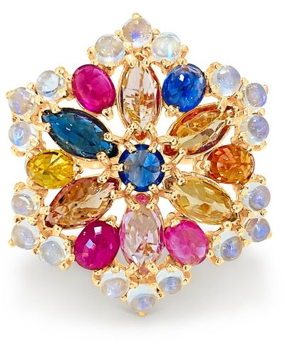Trésor Multicolour Stone Mix Shape Ring In Gold - Pink