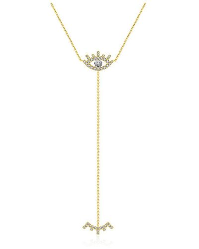 Genevieve Collection 18k Yellow Gold Evil Eye Diamond Dangle Necklace - Metallic