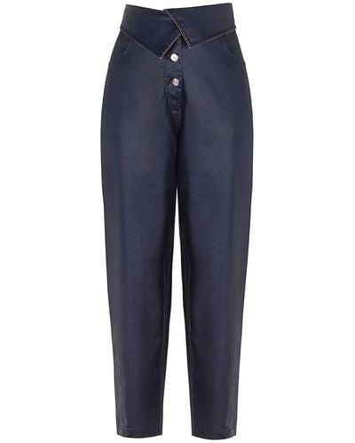 Nocturne Slouchy Coated Pants - Blue