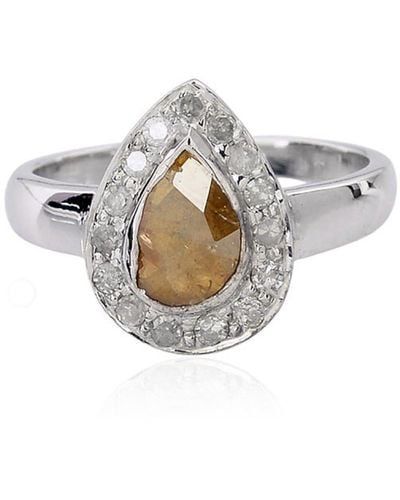 Artisan 18k White Gold With Bezel Set Natural Pear Cut Ice Diamond Cocktail Ring - Gray