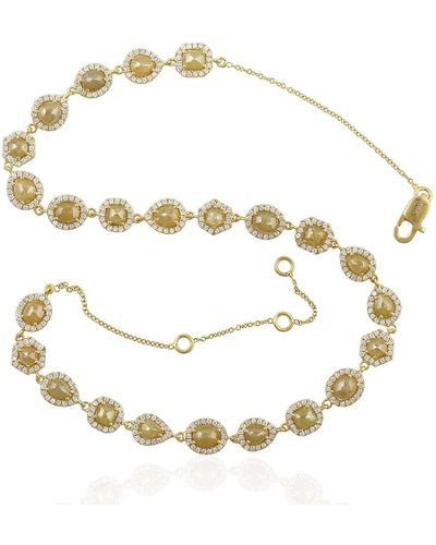 Artisan Yellow Gold Ice Diamond Choker Necklace Handmade Jewelry - Metallic