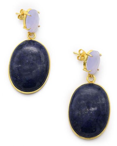 ADIBA Lavender Chalcedony & Lapis Lazuli Handmade Drop Earring - Blue