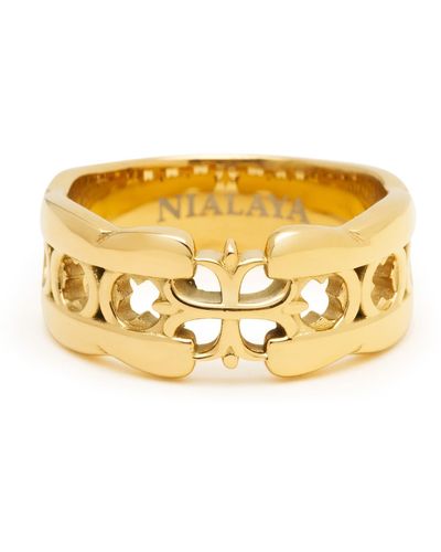 Nialaya Cross Band Ring With Plating - Metallic