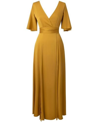 Lily Phellera Oleon Kimono Style Silk Dress In Mustard Seed - Metallic