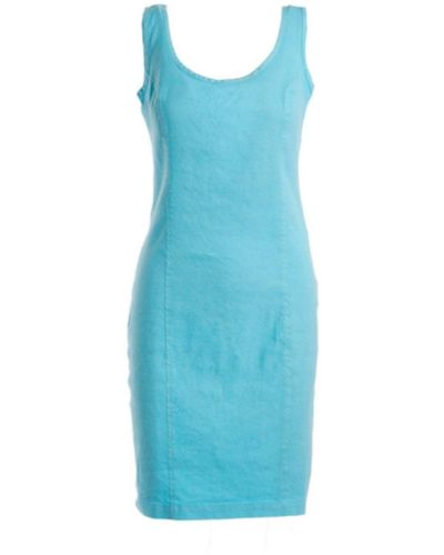 Haris Cotton Sleeveless Slim Fit Jersey Linen Blend Dress - Blue