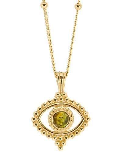 Ebru Jewelry Tourmaline Evil Eye Pendant On A Stylish Gold Chain Necklace - Metallic