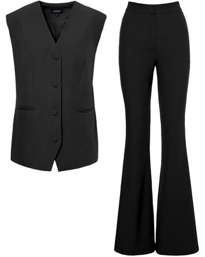 BLUZAT Suit With Oversized Vest And Flared Pants - Black