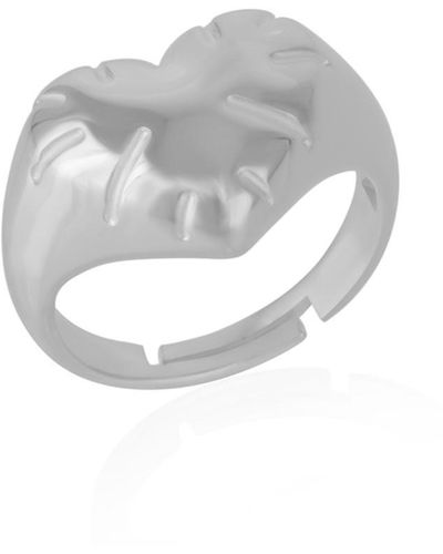 Spero London Chunky Love Heart Signet Sterling Ring - White