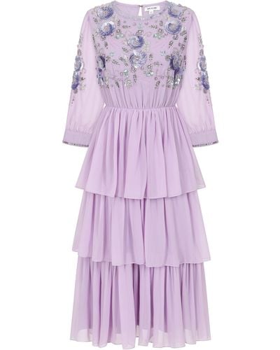 Frock and Frill Yolanda Floral Embellished Midi Dress - Purple