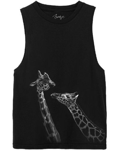 Zenzee Giraffe Animal Print Tank Top - Black