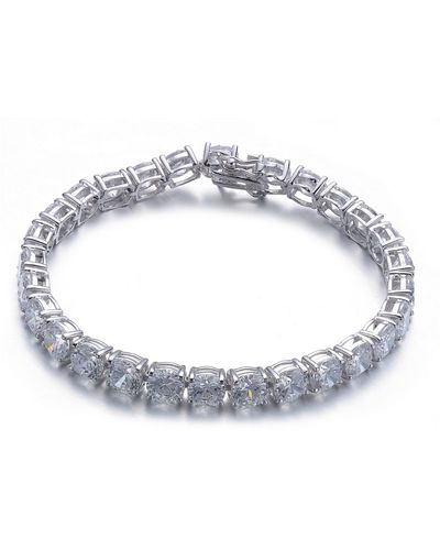 Genevive Jewelry Sterling Silver Cubic Zirconia Square Stud Bracelet - Blue