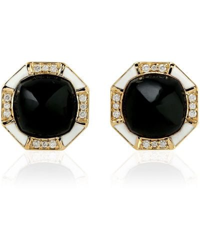 Artisan Natural Onyx Stud Earrings Yellow Gold Handmade Jewelry - Black