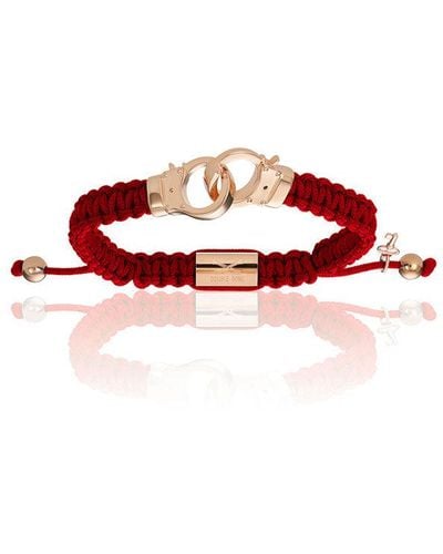 Double Bone Bracelets Pink Gold Hand-cuff With Wine Polyester Bracelet - Red