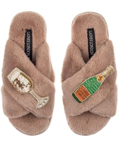 Laines London Classic Laines Slippers With Laines Champers & Glass Brooches - Brown