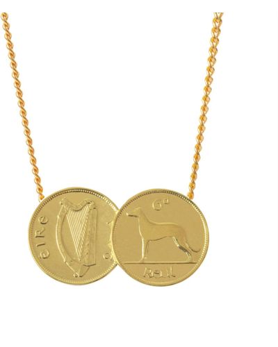 Katie Mullally Double Irish 6d Coin Necklace In Yellow Plate